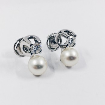 Pendientes tu y yo en oro, perlas y brillantes