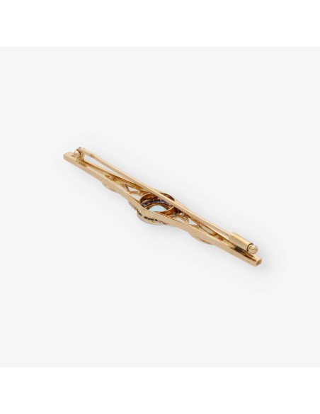 Broche de oro con brillantes, agua marina y zafiros