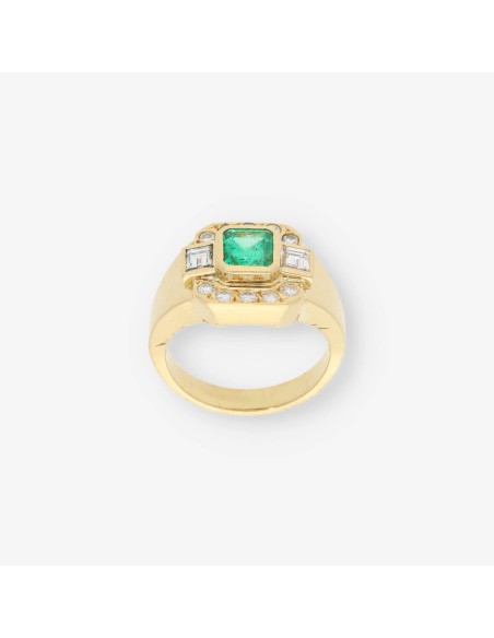 Anillo en oro 18kt con brillantes y esmeralda
