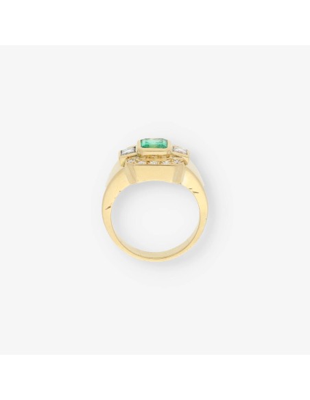 Anillo en oro 18kt con brillantes y esmeralda