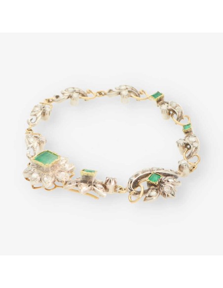 Pulsera Vintage plata/oro y esmeralda