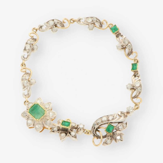 Pulsera Vintage plata/oro y esmeralda
