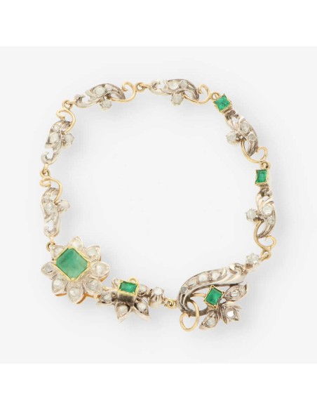 Pulsera Vintage plata/oro y esmeralda