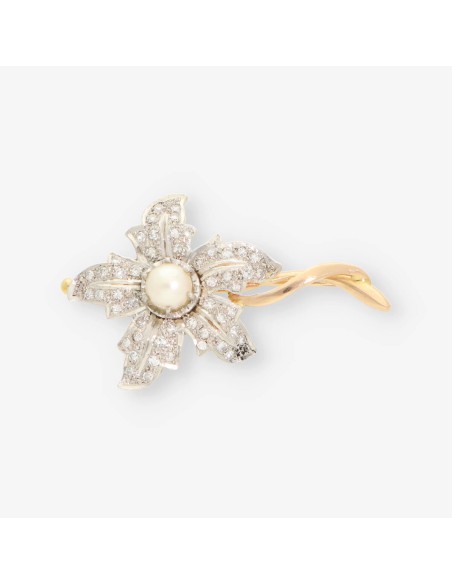 Broche oro, perla y bri