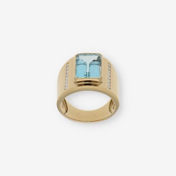 Anillo en oro 18kt con piedra azul y Brillantes 2