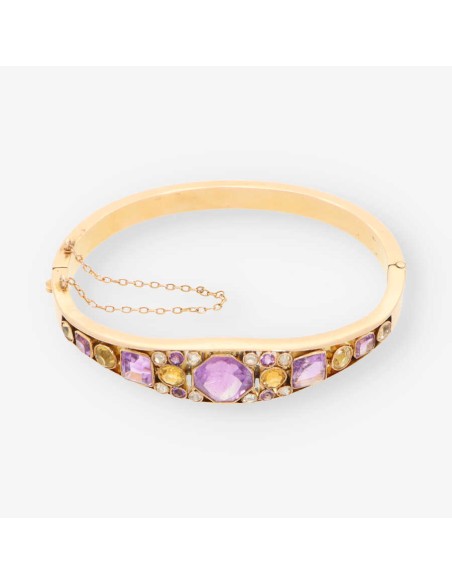 Pulsera oro, piedra color y diamante