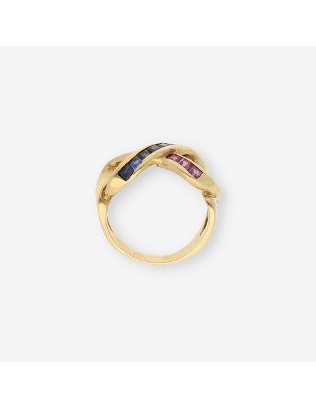 Anillo en oro 18kt con piedra roja y azul