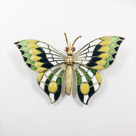 Broche de oro y esmaltes en forma de mariposa