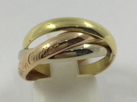 Anillo alianza triple Cartier en oro tricolor | Comprar joyas y relojes Cartier de segunda mano | Comprar anillos de segunda mano