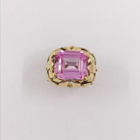 Anillo ancho en oro 18kt con piedra rosa | Comprar anillos de segunda mano