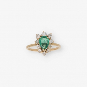 Anillo de oro 18kt con brillantes y esmeralda | Comprar anillos de segunda mano