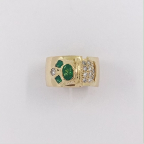 Anillo en oro 18kt con esmeralda y brillantes | Comprar anillos de segunda mano