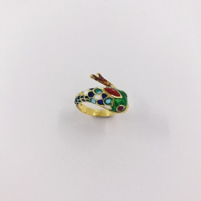 Anillo pez en oro 18kt con piedras en colores | Comprar anillos de segunda mano