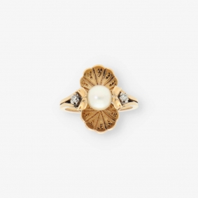 Anillo vintage en oro 18kt con Diamantes y perla | Comprar anillos de segunda mano
