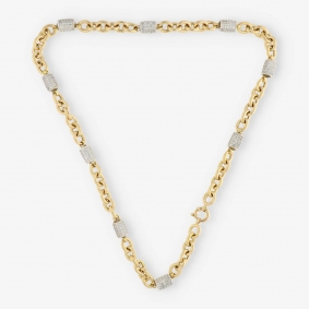 Cadena 60cm en oro bicolor 18kt y Brillantes | Comprar cadenas de oro de segunda mano