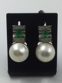 Pendientes de oro blanco, brillantes, esmeraldas y perla | Comprar pendientes de segunda mano