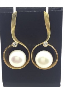 Pendientes de oro con perla y brillante | Comprar pendientes de segunda mano