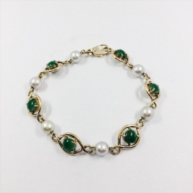 Pulsera de oro con perlitas y jade | Comprar pulseras de segunda mano