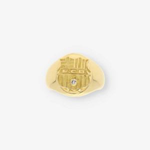 Anillo sello con el escudo del Barcelona y brillante en oro 18kt